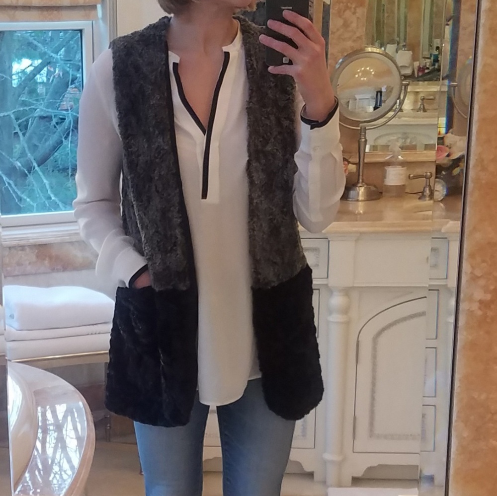 Faux fur color block vest
